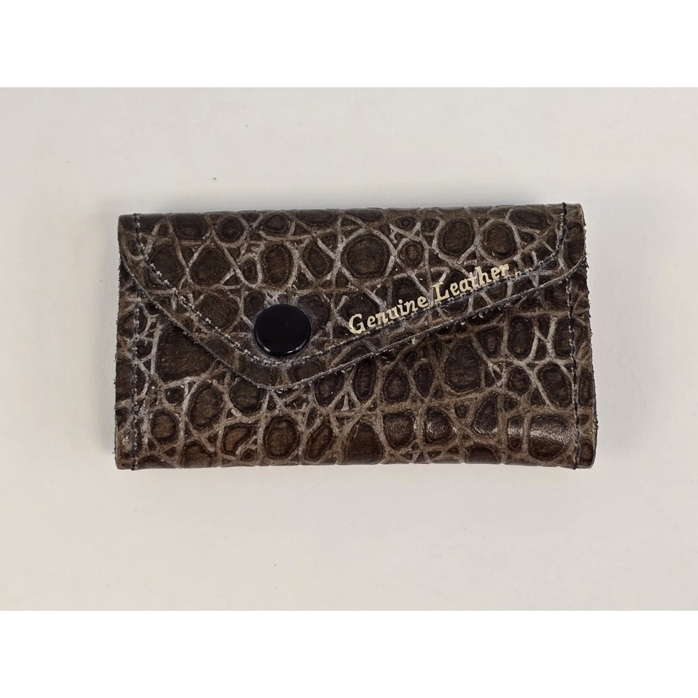 Vintage Key Kaddy Wallet Genuine Leather Croc Gator Brown Made in USA NOS VTG